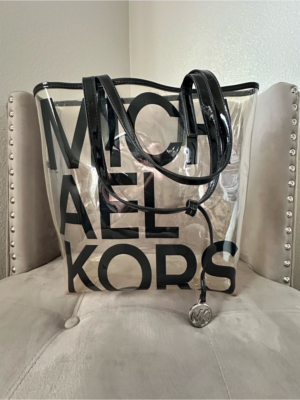 Michael Kors Black Logo Clear PVC Tote with Patent Trim